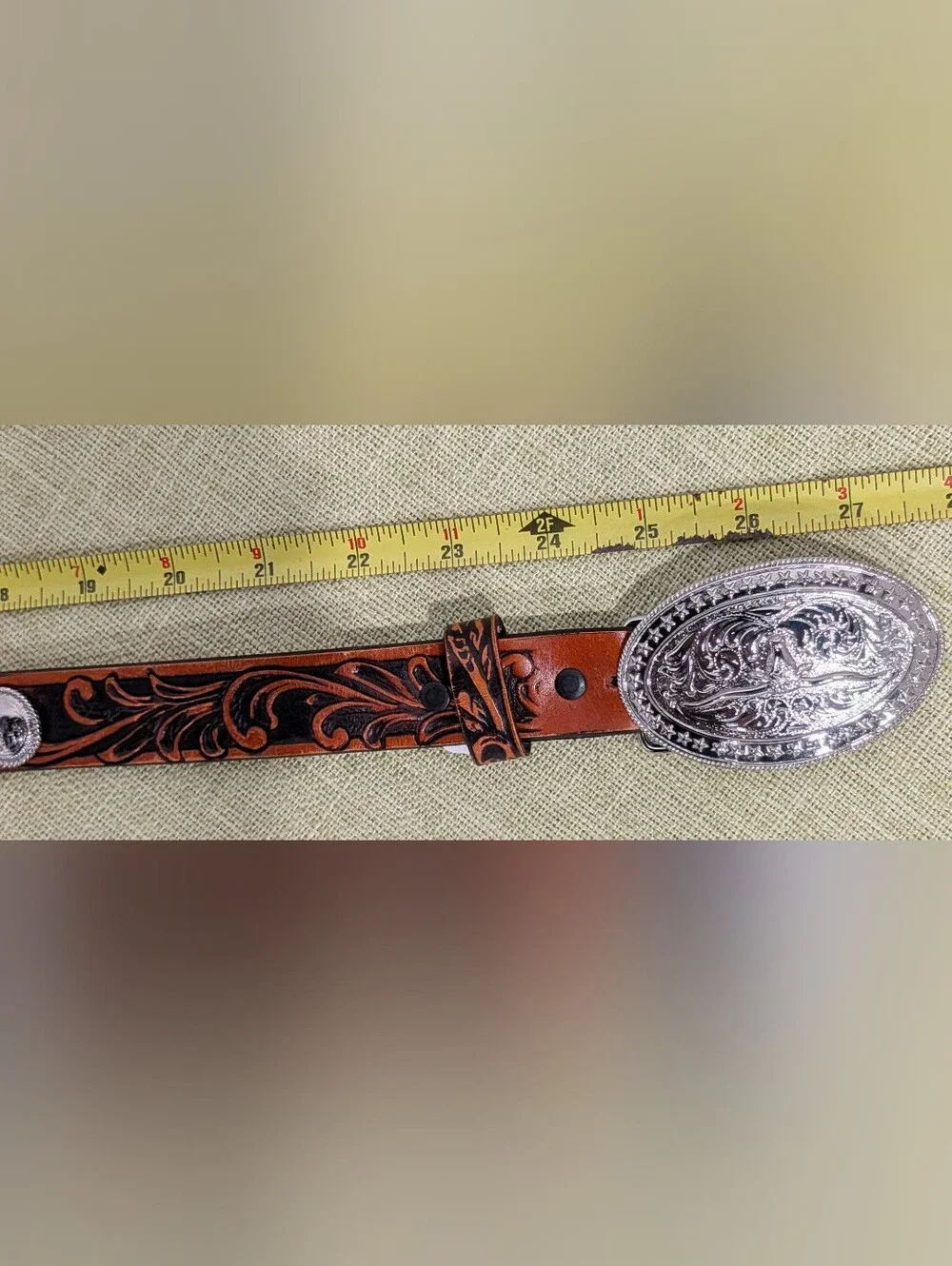 Tony Lama Kids Western Brown Leather US Flag Embossed Silver Buckle & Studs 7/21